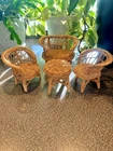 Vintage Barbie Furniture Wicker Rattan Set- Loveseat Chairs Table