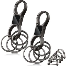 2 Pcs Keychain Quick Release Spring with 8 Stainless Key Rings and 4 Dark Gray