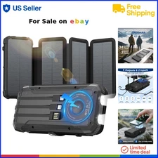 Portable Power Bank 20000mAh Solar Wireless Charging Waterproof Camping Outdoor