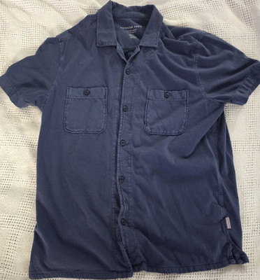 American Eagle Super Soft Men's M Regular Solid Blue Standard Fit Button-Up