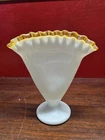 Fenton milk glass Gold Crest Trumpwt vase Ruffle Rim Vintage