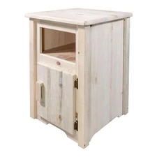 Pemberly Row Solid Wood End Table with Door in Natural Lacquered