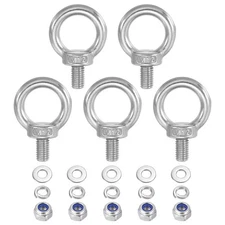 5Pcs M12 x 20mm 304 Stainless Steel Lifting Shoulder Eye Bolt with Nuts Washers