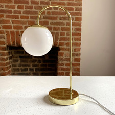 Art Deco Style Table Lamp Opaque Glass Shade Bedside Light White Globe 37cm (H)