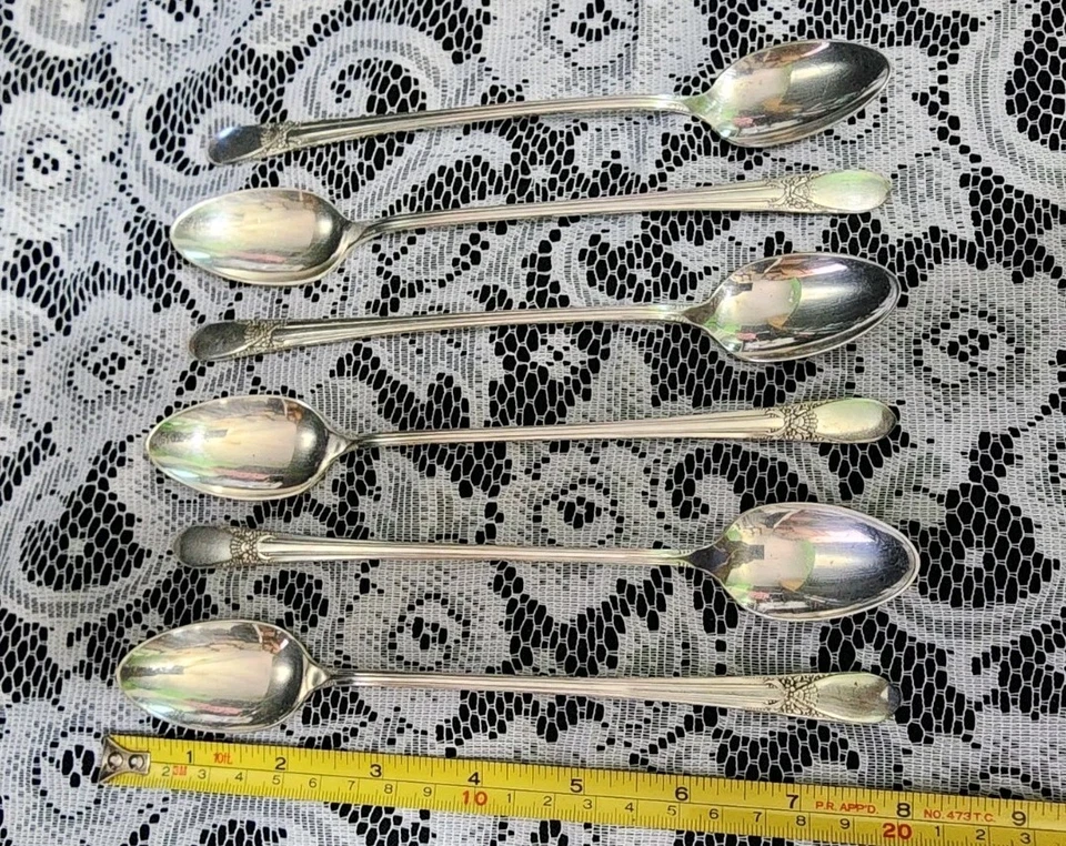 ✔LOT OF 6 c1940 BELOVED😍 PATTERN SILVERPLATED ICED TEA🧉/ COLD BEVERAGE SPOONS  - Image 4 of 4