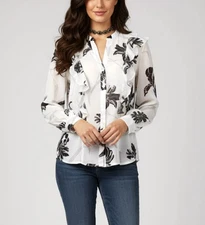 ANN TAYLOR POET TOP RUFFLE FLORAL LARGE CHIFFON COQUETTE WHIMSY FEMININE FAIRY