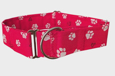Red w/Pawprints Martingale Dog Collar Size Lg 1.5" Wide