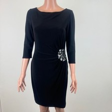 Women's Nine West Knee Length 3/4 Sleeve Ruched Accent Dress Size 4 Black