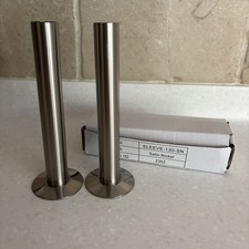 Pair Radiator Pipe Covers Shroud (Brass) Satin Nickel Finish Base Plates 130mm 