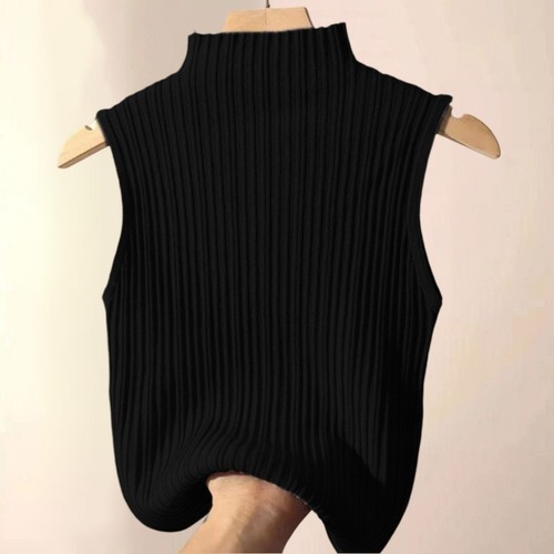 Sleek Womens Summer Vest with High Stretch Ribbed Design and Turtleneck - Picture 7 of 32