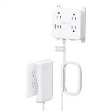 Flat Power Strip with Outlet Concealer, 10FT Extension Cord with 3 Widely Spaced