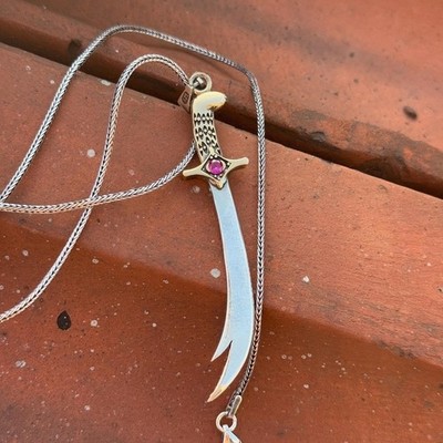 925 Silver Ruby Stone Zulfiqar Sword Necklace