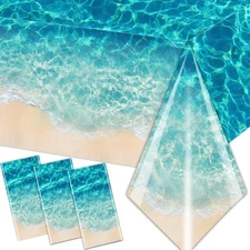 Ocean Waves Tablecloth, 3Pcs Summer Beach Pool Party Decorations Tablecloth Plas