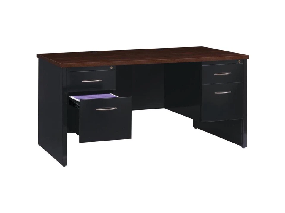 Escritorio Lorell Doble Pedestal 30"x60" Negro/Nogal 79141 Foto 2 de 3