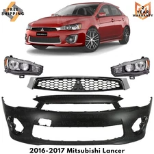 Front Bumper Cover Fascia & Grille Assembly Kit For 2016-2017 Mitsubishi Lancer