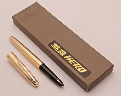 HERO 340 Early Full Golden Fountain Pen With Box VINTAGE NEW OLD STOCK - product listing photo