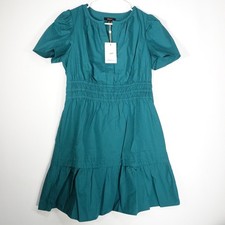 New Quince Women’s Small Organic Cotton Tiered Mini Dress Garden Green 4253-86