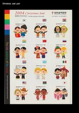 Folkways,Costume,Custom,Flag,Korea 2004 Christmas Seal,India,China,UK,US,Egypt