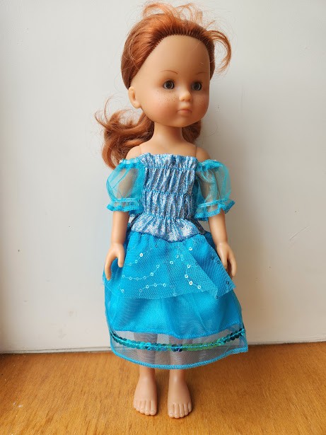 Robe poupée 36 cm bleue et chaussures faciles à enfiler pour enfant