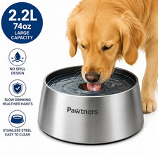 2.2L No Spill Dog Water Bowl Slow Drinking Stainless Steel Pet Bowl for Dogs Cat