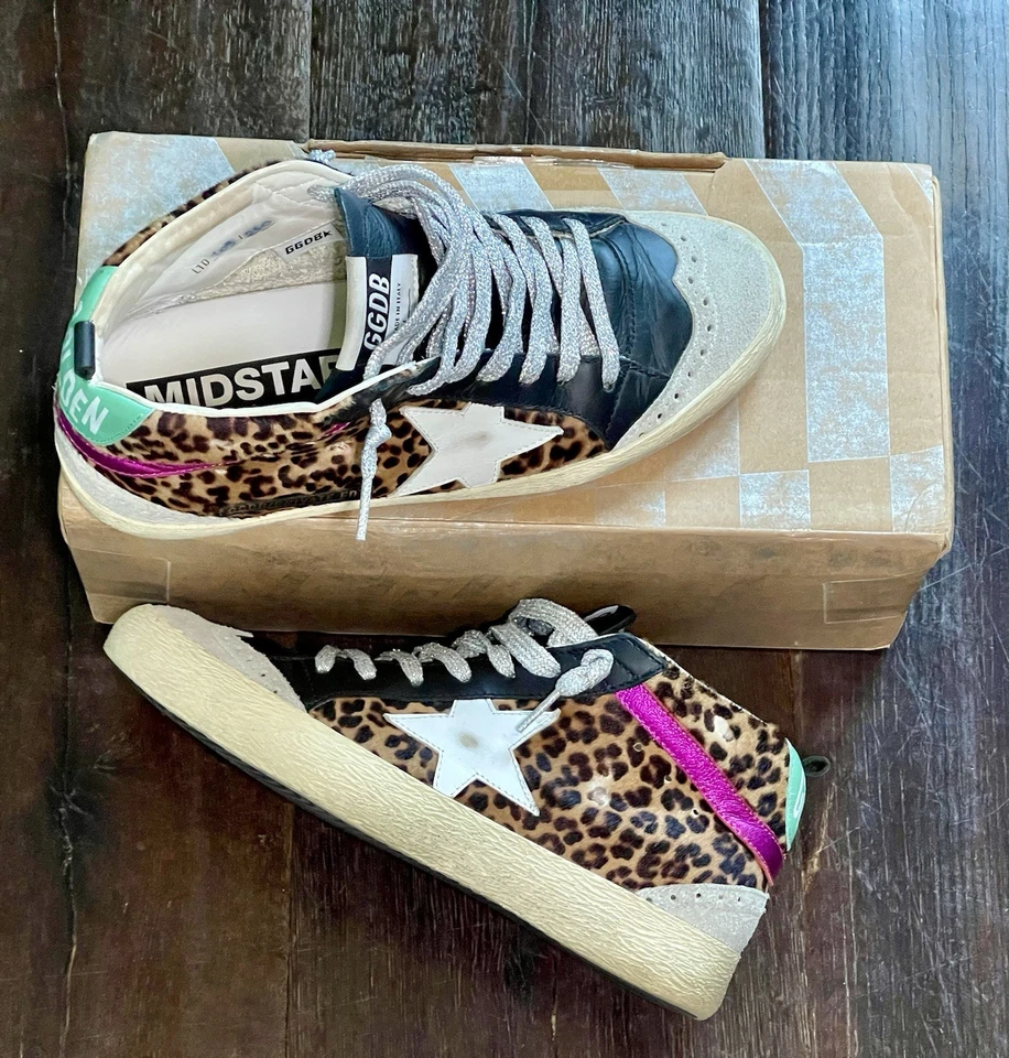 Golden Goose Private Edit Sz37 Mid Star Leopard Wedge Insole Sneaker Limited Ed - Image 3 of 4