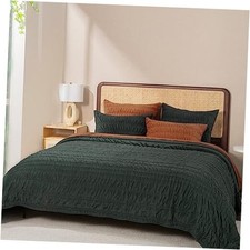 EVERGRACE Velvet Quilt King Size, King/Cal King 104" x 92" Ruched Dark Green