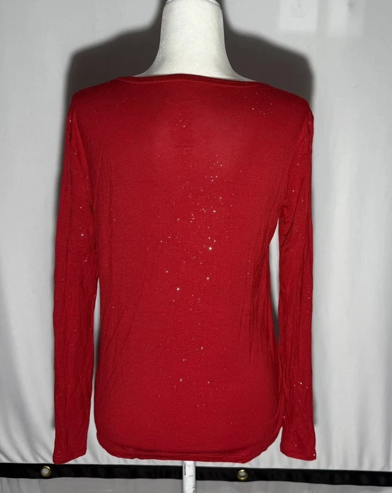 Celebrate Together Women’s Red Sparkle Soft Top Long Sleeve Med Holiday Party - Image 4 of 4
