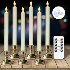 Flameless Battery Operated Flickering Taper Candles with Remote Timer, LED Wi...