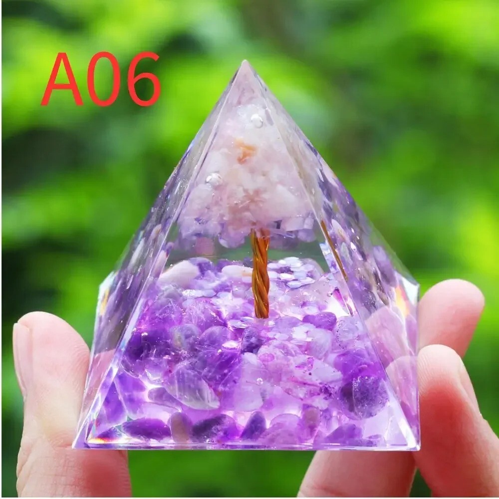Pirámide de orgonita amatista peridoto cristal curativo energía orgón artículo de venta caliente