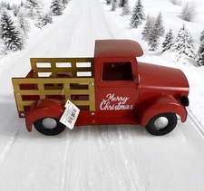 Red Metal Truck Holiday Merry Christmas Red Decor Vintage Style Farmhouse NEW