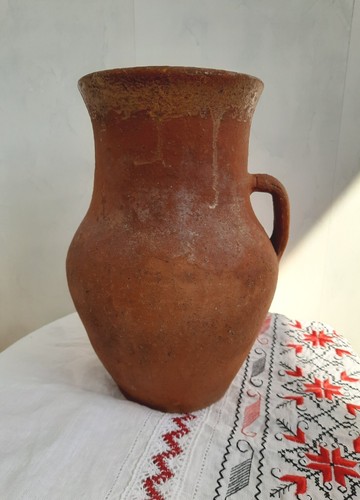 Antique Terracotta Old Jug #5 Pottery Podilska Ceramics Ukrainian pottery - Picture 3 of 9