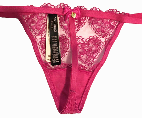 Victoria's Secret Pink Heart Embroidery V-String Panties Size S Heart Charm Back - Picture 10 of 16