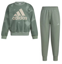 Adidas SILVER GREEN Little Boys Crewneck Pullover and Joggers, 2 Piece Set, US 5