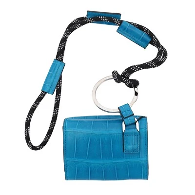 DOLCE & GABBANA DG Logo Croco Cuir Étui Sac Portefeuille Porte-Monnaie Bleu - Photo 1/4