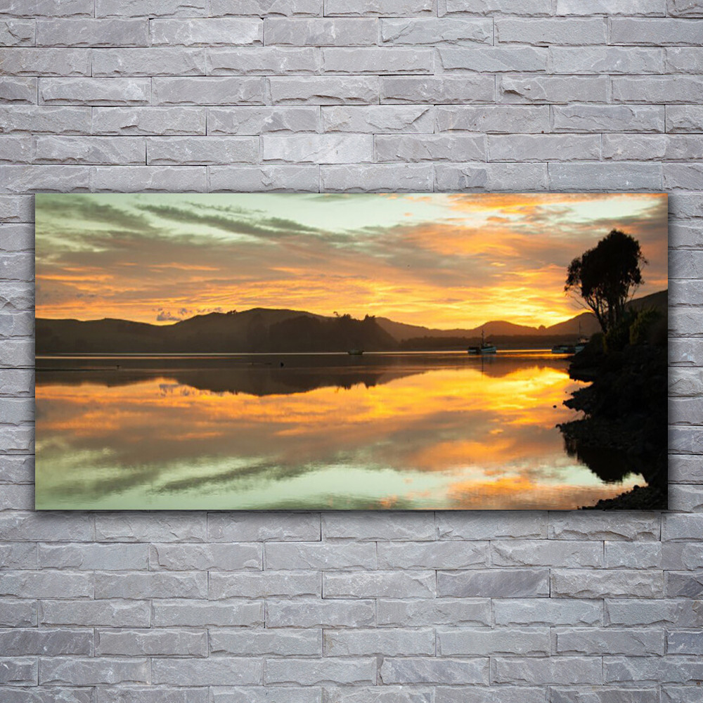 Tableau impression 120x60 paysage eau montagnes en plexiglas brillant