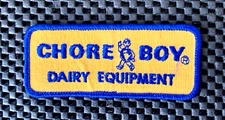 CHORE BOY DAIRY EQUIPMENT EMBROIDERED SEW ON PATCH COW MILKING 4" x 1 3/4" NOS