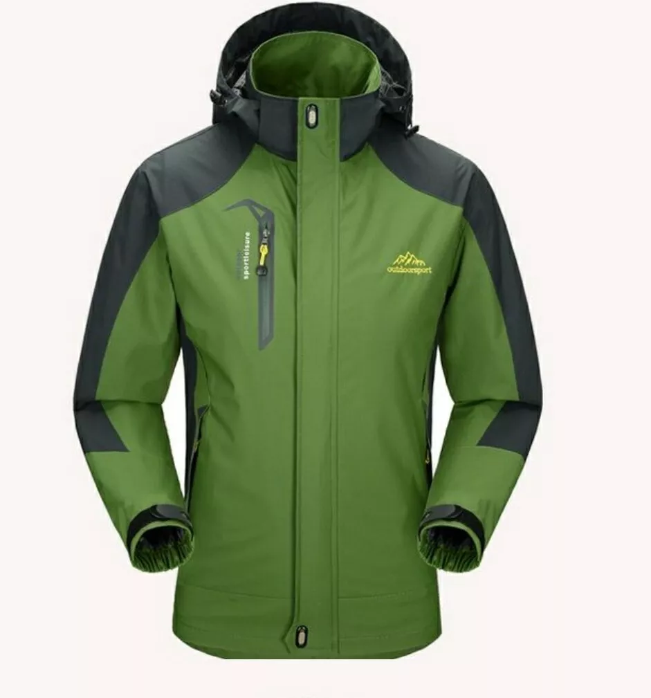 MEN'S HOODED WATERPROOF OUTDOOR SPORT JACKET - Green - Size Large