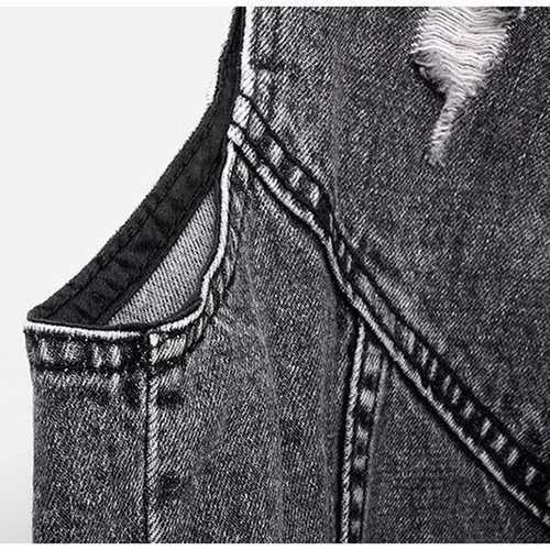 Mujeres Abrigo Denim Chaleco Chaqueta Top Jeans Sin Mangas Motociclista Punk Informal - Imagen 8 de 8