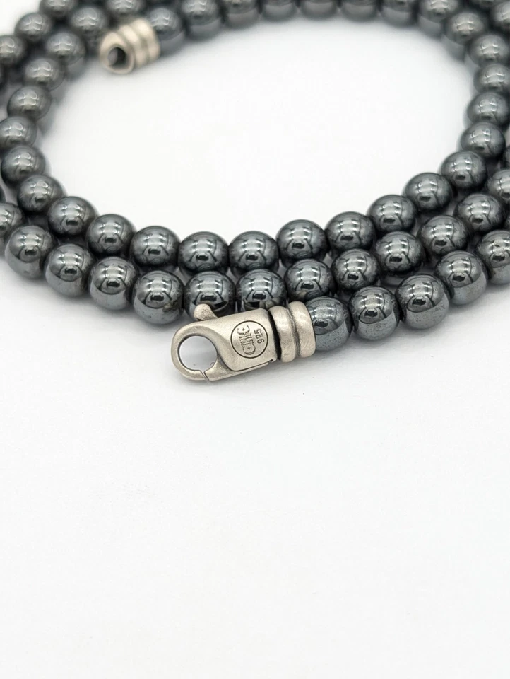 Collar de cuentas de hematita para hombre de plata de ley hecho a mano joyería de conexión a tierra Foto 2 de 4