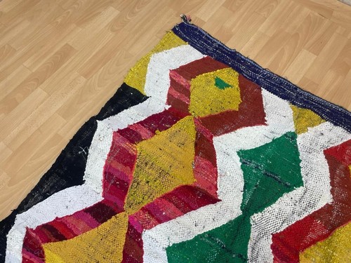 Geometric 5x7 Hand-Woven Recycled Clothing Rug Handmade Kilim Moroccan Carpet - Picture 4 of 14