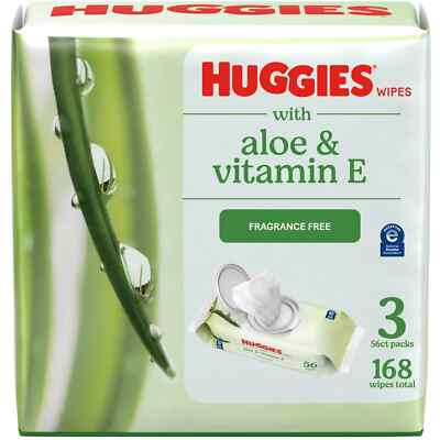 Huggies Aloe & Vitamin E Baby Wipes for Sensitive Skin Unscented 3 Flip-Top 168