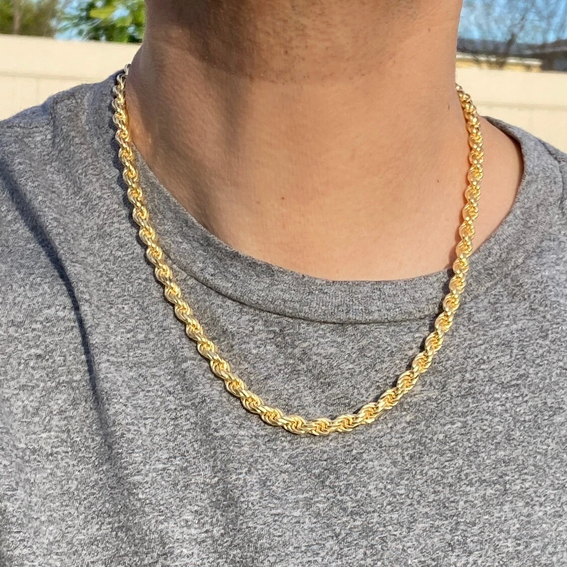 Men's 14K Gold Plated Over 925 Silver Italy Rope Chain Necklace Cadena  22" 6MM