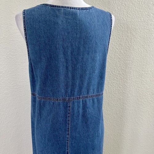 Erika Small Denim Long Midi Dress Modest Sleeveless Floral Embroidery Cotton Vtg - Picture 8 of 13