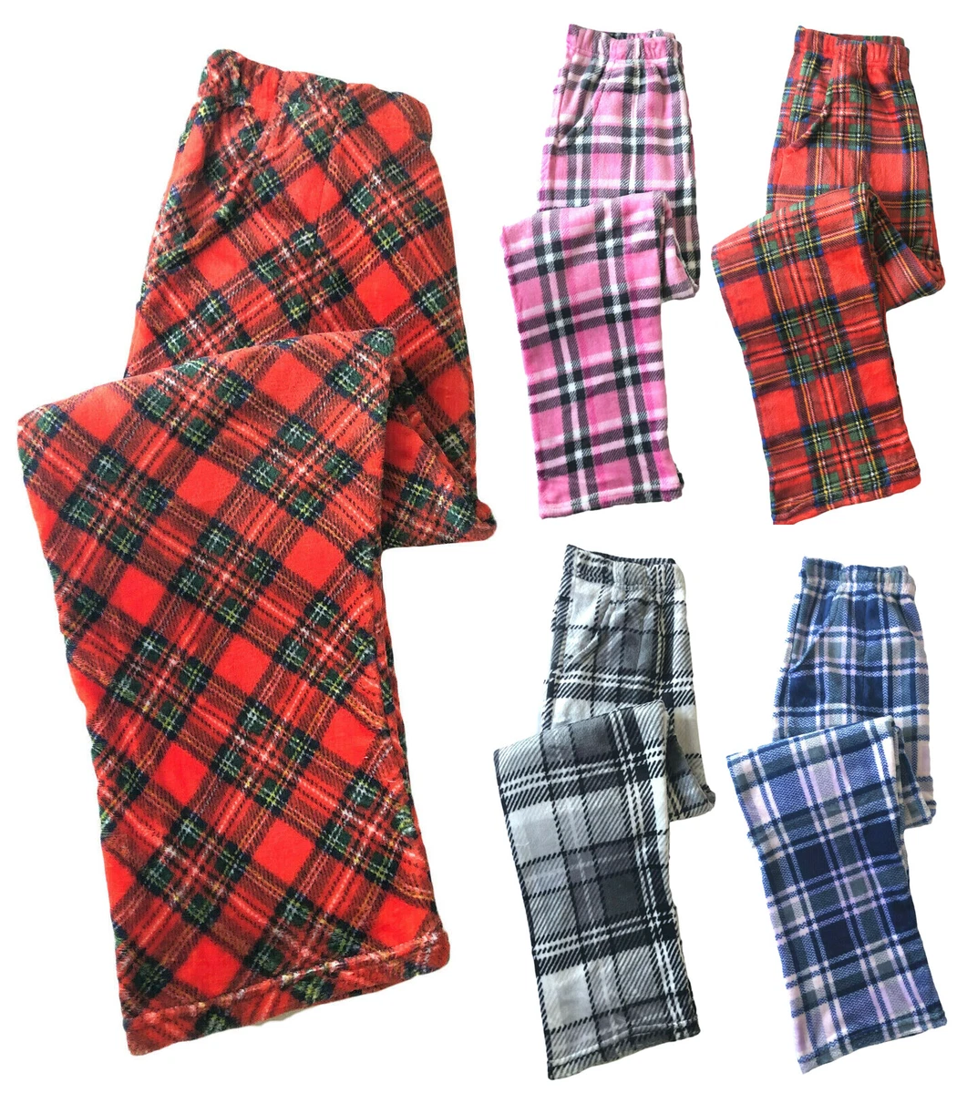 Women Winter Soft Plush Fleece Plaid Lounge Pajama Pants With Pockets  Sleepwear