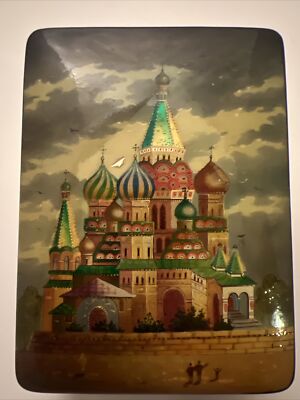 Russian Hand Painted Lacquer Box Old Moscow Red Square St. Basil's Cathedral
