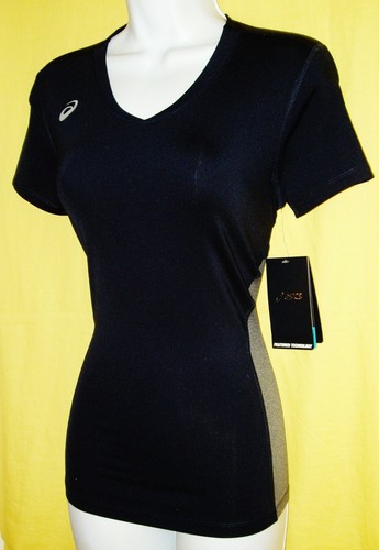 ASICS MOTION DRY WOMEN'S SHORT SLEEVE V-NECK LOGO TOP SIZE STRETCHY SMALL NWT - 第 8/11 張圖片