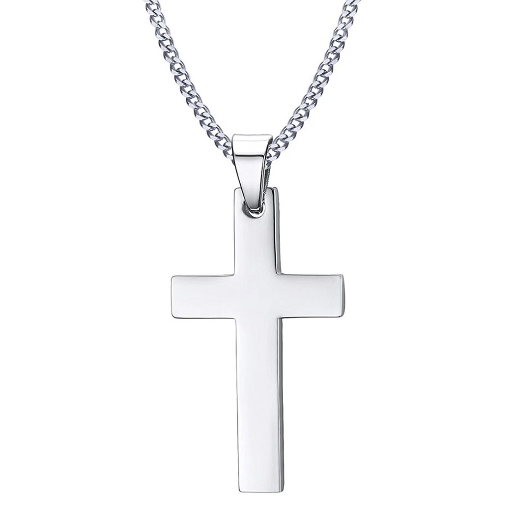 Simple Silver Cross Pendant For Kids Boys Girls Stainless Steel