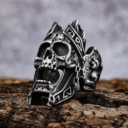 US Mens Stainless Steel Gothic MC Biker Skull Crown Ring Black Men Size 8-11 - 第 4/13 張圖片