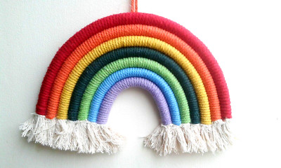 Regenbogen, gestrickt, Makramee, Gobelin, Kinderzimmer, hängend, Deko, Newborn, Stolz