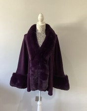 Frank Usher Soft Touch Faux Fur Trim Cape Aubergine One Size Short Bnwt Rrp £65